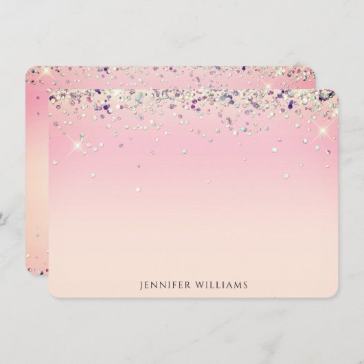 Sparkle Glitter Border Pink Custom Name Note Card Bedankkaart (Voorkant / Achterkant)