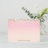 Sparkle Glitter Border Pink Custom Name Note Card Bedankkaart (Staand voorkant)
