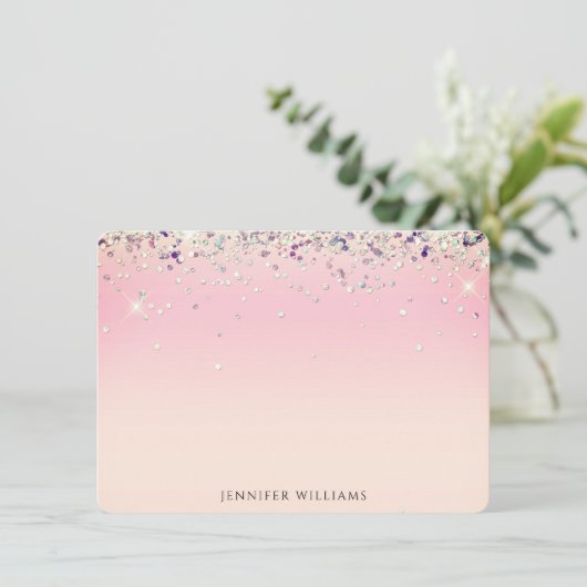 Sparkle Glitter Border Pink Custom Name Note Card Bedankkaart (Staand voorkant)
