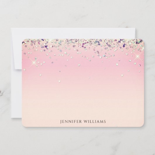 Sparkle Glitter Border Pink Custom Name Note Card Bedankkaart (Voorkant)
