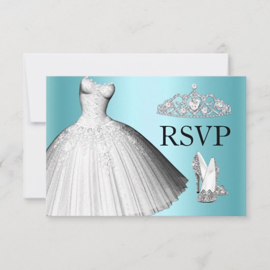 Sparkle Glitter Dress & Heels Quinceanera RSVP Kaart (Voorkant)