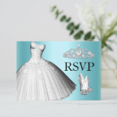 Sparkle Glitter Dress & Heels Quinceanera RSVP Kaart (Staand voorkant)