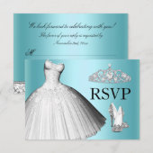 Sparkle Glitter Dress & Heels Quinceanera RSVP Kaart (Voorkant / Achterkant)
