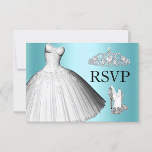 Sparkle Glitter Dress & Heels Quinceanera RSVP Kaart