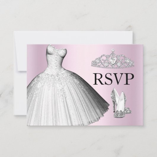 Sparkle Glitter Dress & Heels Quinceanera RSVP Kaart (Voorkant)
