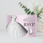 Sparkle Glitter Dress & Heels Quinceanera RSVP Kaart (Staand voorkant)