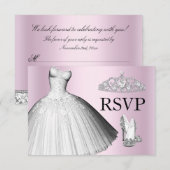 Sparkle Glitter Dress & Heels Quinceanera RSVP Kaart (Voorkant / Achterkant)