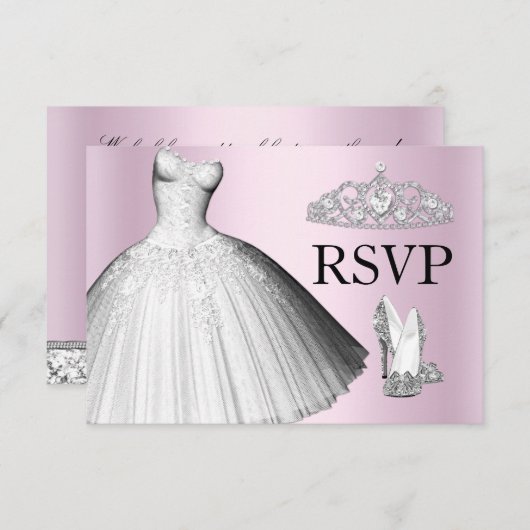 Sparkle Glitter Dress & Heels Quinceanera RSVP Kaart (Voorkant / Achterkant)
