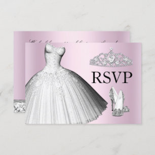 Sparkle Glitter Dress & Heels Quinceanera RSVP Kaart