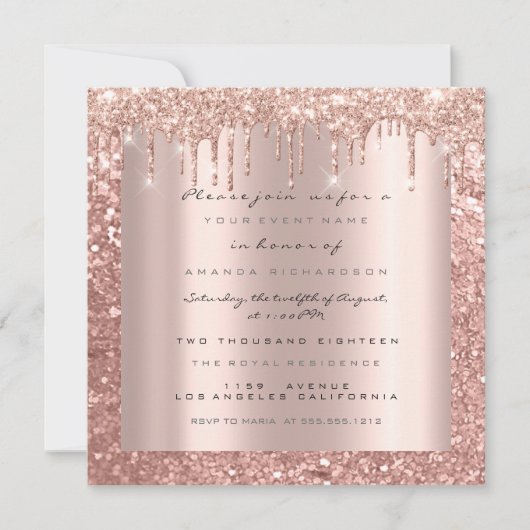 Sparkle Glitter Drips Roos Glitter Bruids Sweet 16 Kaart (Voorkant)