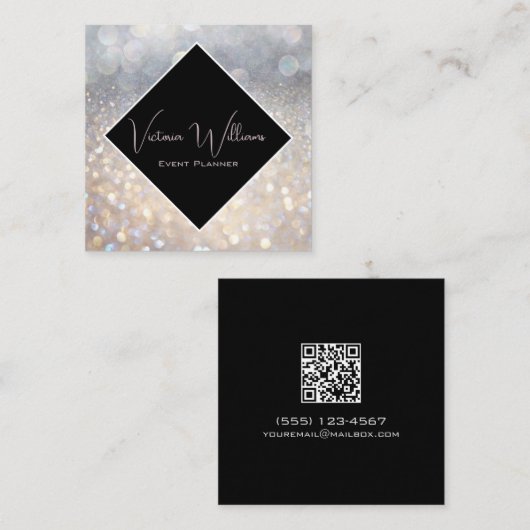 Sparkle Glitter Event Planner QR-code Vierkante Visitekaartje (Voorkant / Achterkant)