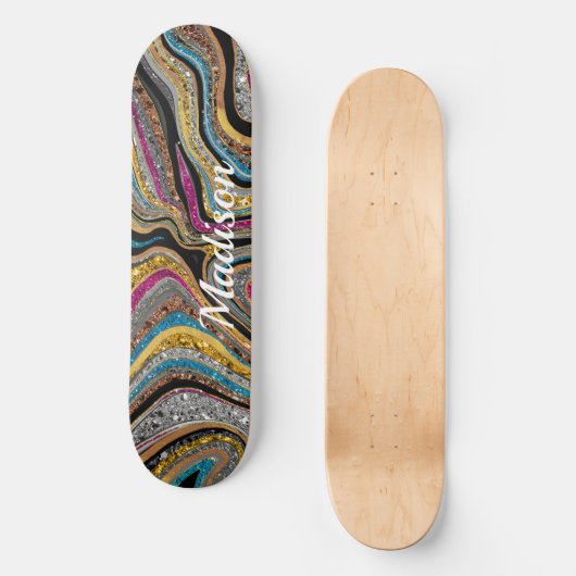 Sparkle Glitter girale marmer grijs skateboard (Voorkant)
