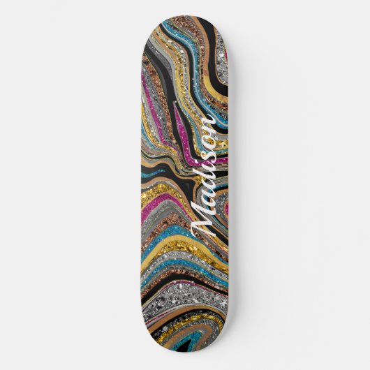 Sparkle Glitter girale marmer grijs skateboard (Voorkant)