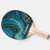 Sparkle Glitter girly Marble Art Blauw Goud Tafeltennisbatje (Zijkant)
