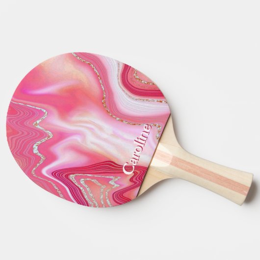 Sparkle Glitter girly Marble Art Roze Zilver Tafeltennisbatje (Zijkant)