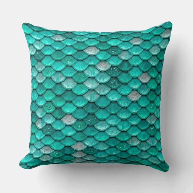 Sparkle Glitter Green Aqua Mermaid Scales Kussen (Voorkant)