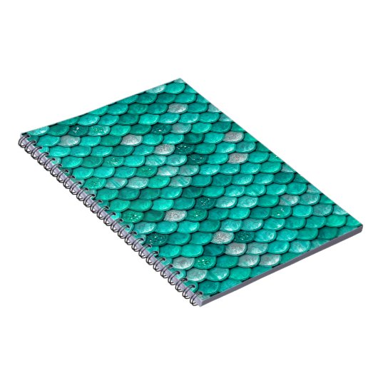 Sparkle Glitter Green Aqua Mermaid Scales Notitieboek (Rechterzijde)