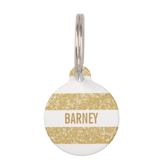 Sparkle Glitter look Stripes Dog Label Huisdierpenning (Voorkant)