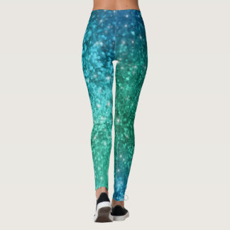 Sparkle Glitter Mermaid Leggings - blauw groen