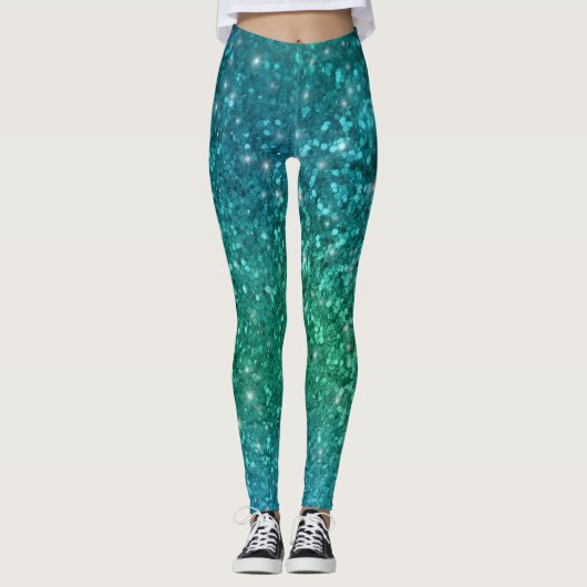 Sparkle Glitter Mermaid Leggings - blauw groen (Voorkant)