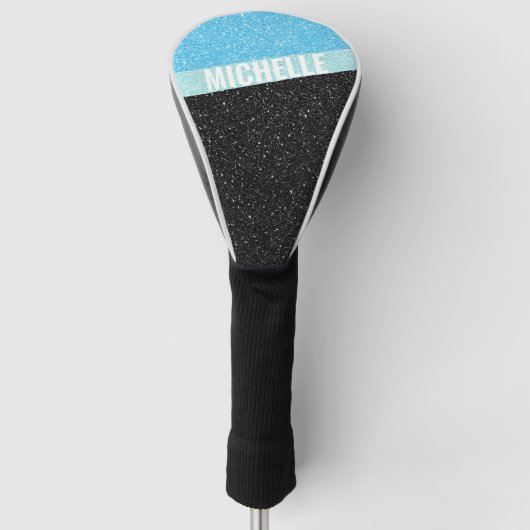 Sparkle Glitter monogram kleurenblok zwarte azuur Golfheadcover (Voorkant)