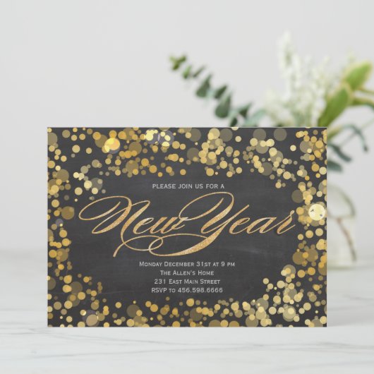 Sparkle Glitter New Years Uitnodiging (Staand voorkant)