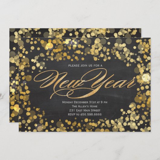 Sparkle Glitter New Years Uitnodiging (Voorkant / Achterkant)