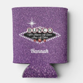 Sparkle Glitter Paarse Bunco Player Monogrammed Blikjeskoeler (Achterkant)