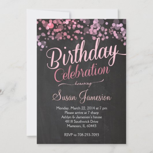 Sparkle Glitter Pink Birthday Invitation Kaart (Voorkant)
