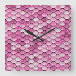 Sparkle Glitter Pink Paarse Zeemeermin Vierkante Klok