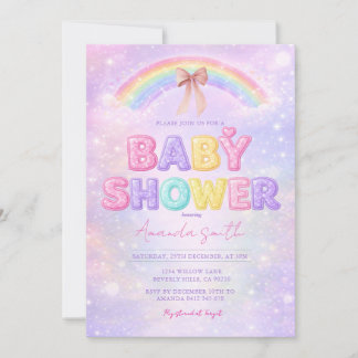 Sparkle Glitter rainbow baby shower with Bow Kaart