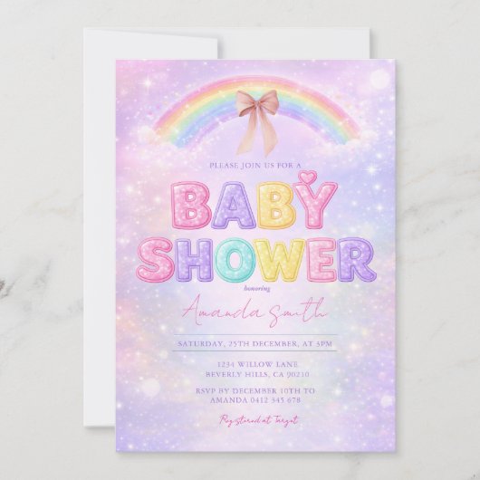 Sparkle Glitter rainbow baby shower with Bow Kaart (Voorkant)