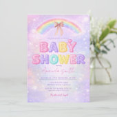 Sparkle Glitter rainbow baby shower with Bow Kaart (Staand voorkant)