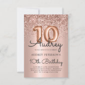 Sparkle Glitter Roos Gouden Ballon 10e verjaardag Kaart (Voorkant)