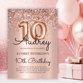 Sparkle Glitter Roos Gouden Ballon 10e verjaardag Kaart