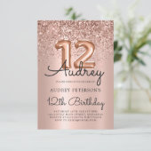 Sparkle Glitter Roos Gouden Ballon 12e verjaardag Kaart (Staand voorkant)