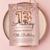 Sparkle Glitter Roos Gouden Ballon 13e Verjaardag Kaart