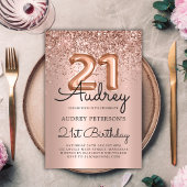 Sparkle Glitter Roos Gouden Ballon 21e Verjaardag Kaart