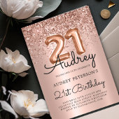 Sparkle Glitter Roos Gouden Ballon 21e Verjaardag Kaart