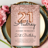 Sparkle Glitter Roos Gouden Ballon 21e Verjaardag Kaart