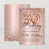 Sparkle Glitter Roos Gouden Ballon 30e Verjaardag Kaart (Voorkant / Achterkant)