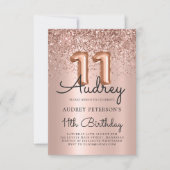 Sparkle Glitter Roze Gouden Ballon 11e Verjaardag Kaart (Voorkant)