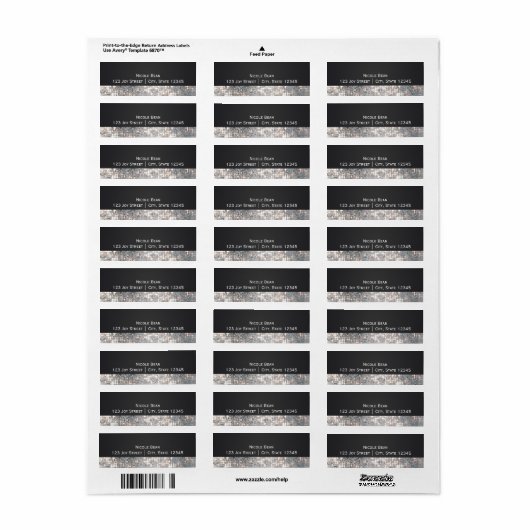 Sparkle Glitter Sequins Black Glam Adresetiketten Etiket (Full Sheet)