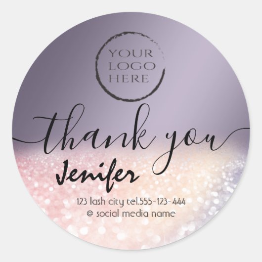 Sparkle glittery logo dank u ronde sticker (Voorkant)