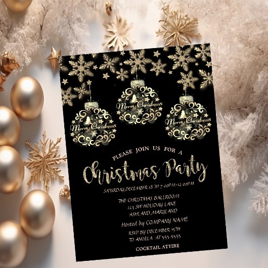 Sparkle Gold Balls Snowflakes Zakelijke Kerst Kaart