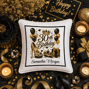 Sparkle Gold Black 30th Verjaardag Cadeau Kussen