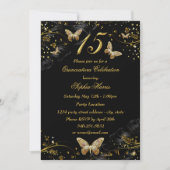 Sparkle Gold Black Butterfly Quinceanera Invite Kaart (Voorkant)