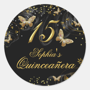 Sparkle Gold & Black Butterfly Quinceanera Sticker