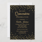 Sparkle Gold Black Confetti Quinceanera Invitation Kaart (Voorkant)