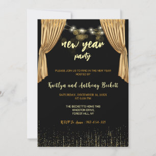 Sparkle Gold Black New Year's Eve Party Kaart
